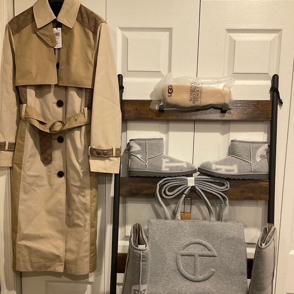 🆕COACH TONAL SIGNATURE PRINT CLASSIC TRENCH COAT WITH LEATHER DETAILS 43” - Picture 4 of 9